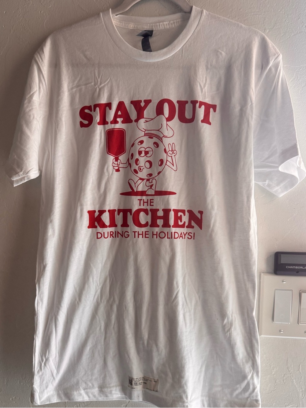 Next Level Apparel White T-Shirt with Red Holiday Kitchen Graphic